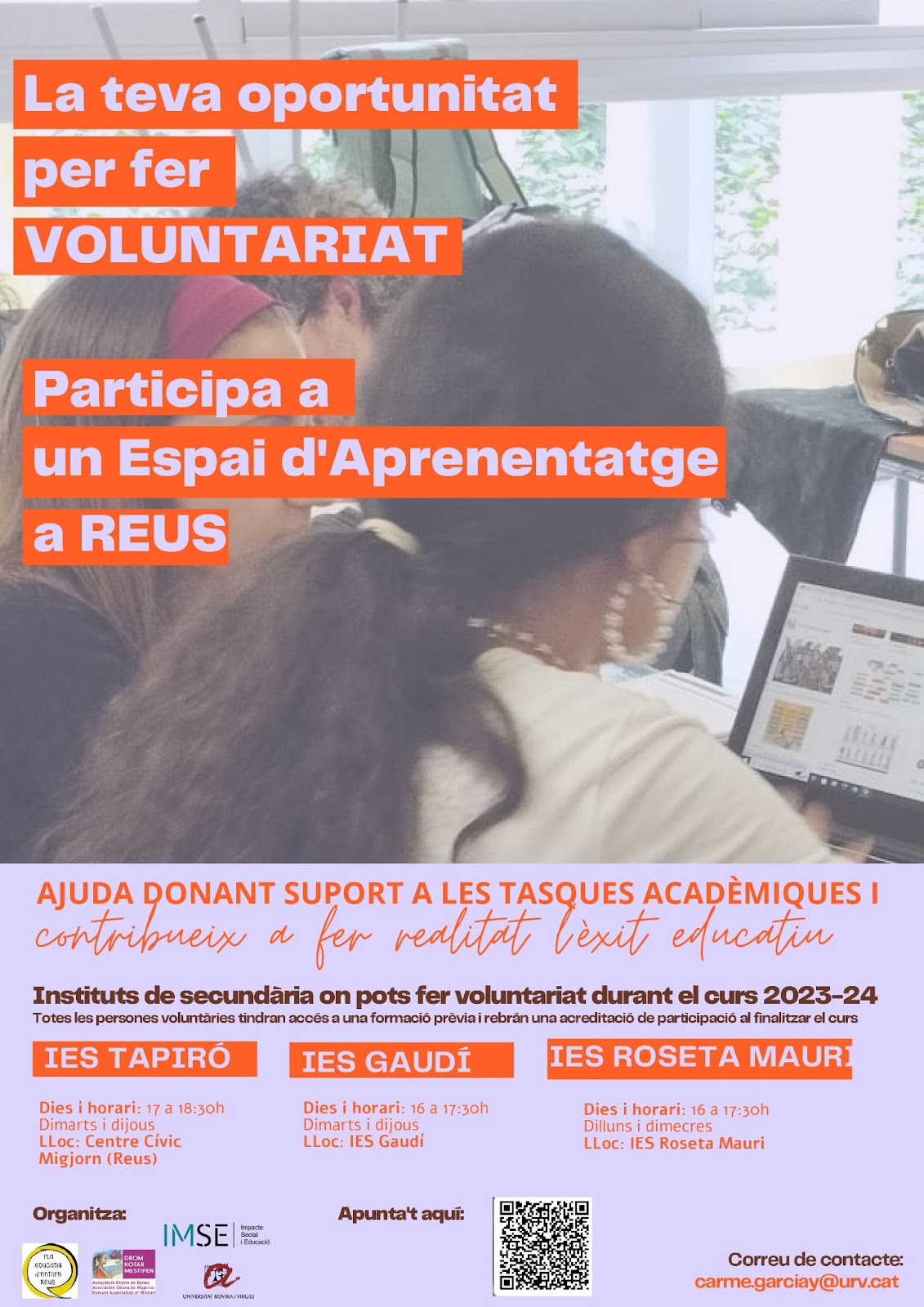 “Espai d’Aprenentatge”: Voluntariat de suport acadèmic basat en evidències que dona resultats